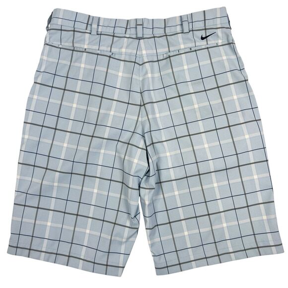 Nike Golf Shorts Men’s 34 Blue Gray Plaid Flat Front 12” Inseam Mid Rise - Picture 2 of 11